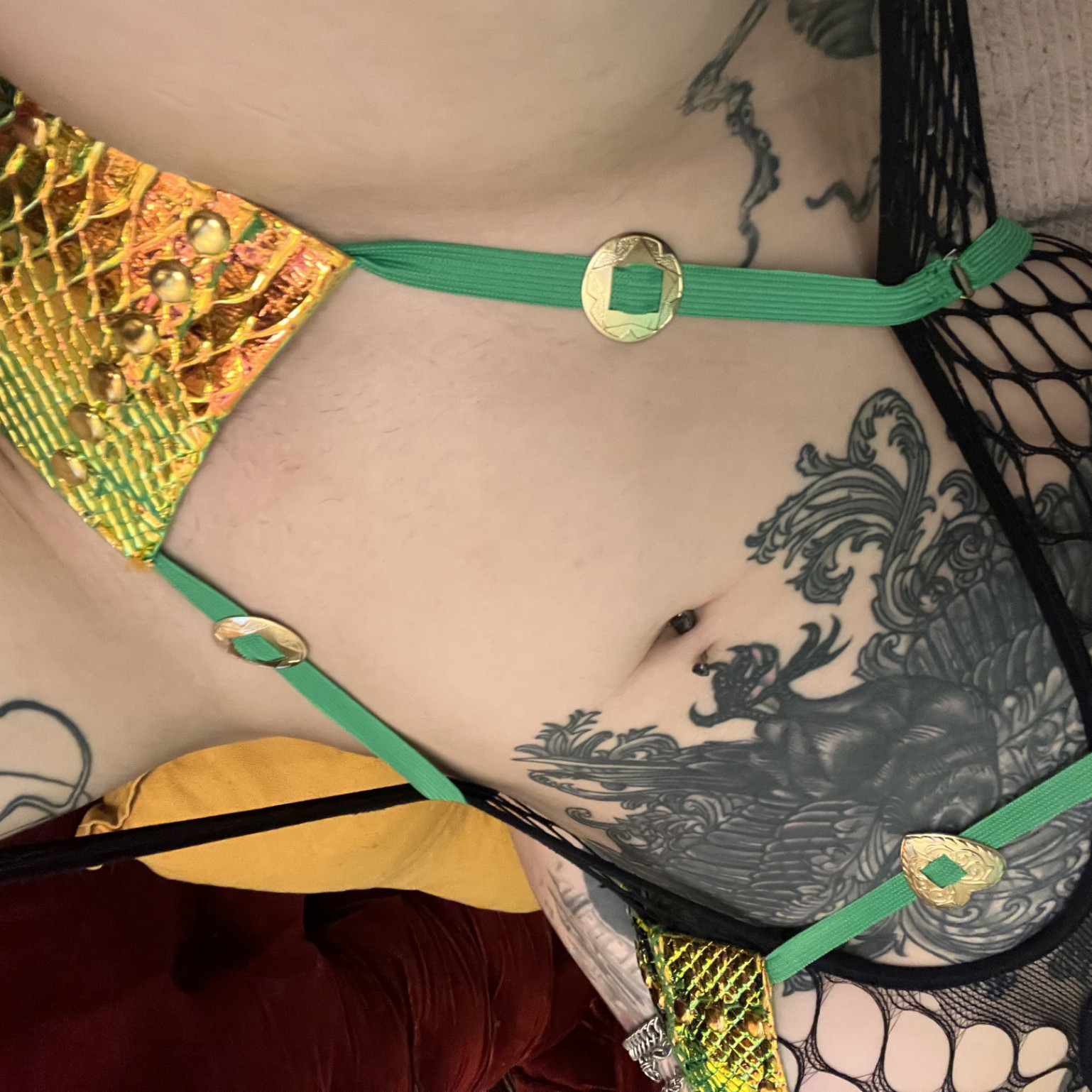 Orange with a green shift handmade bikini